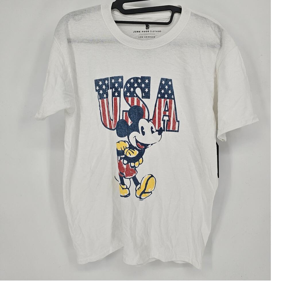 Junk Food Disney Mickey Mouse USA Patriotic White Casual Graphic T-Shirt L NWT - Picture 2 of 7